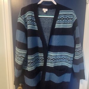 LuLaRoe Blue Patterned (XL) and Navy Solid (L) Cardigans